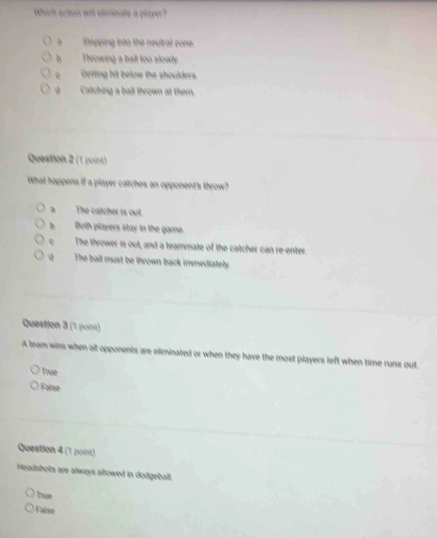 which action will eliminate a player? \ta stepping into the neutral zon…