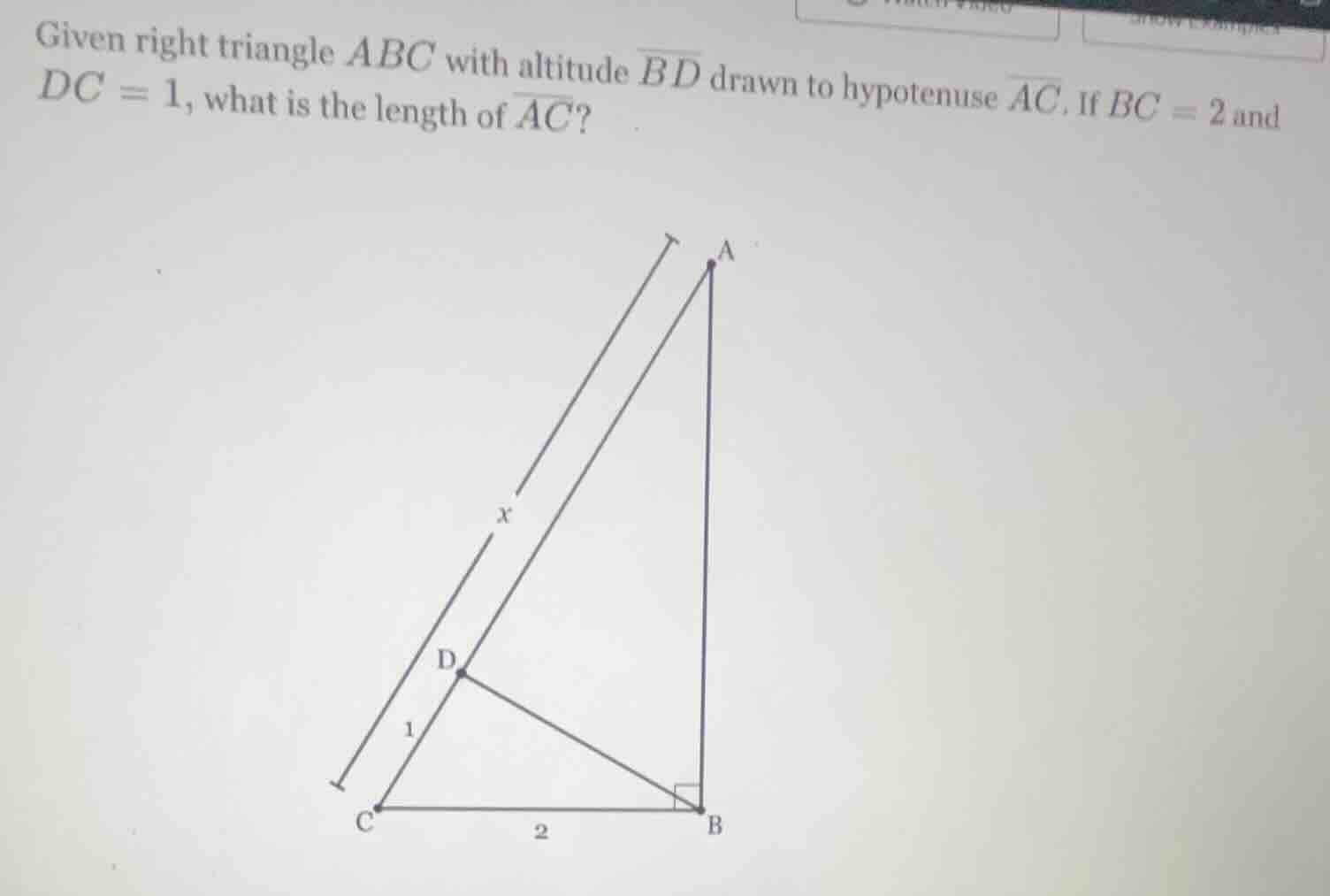 given right triangle abc with altitude \\(\\overline{bd}\\) drawn to hy…