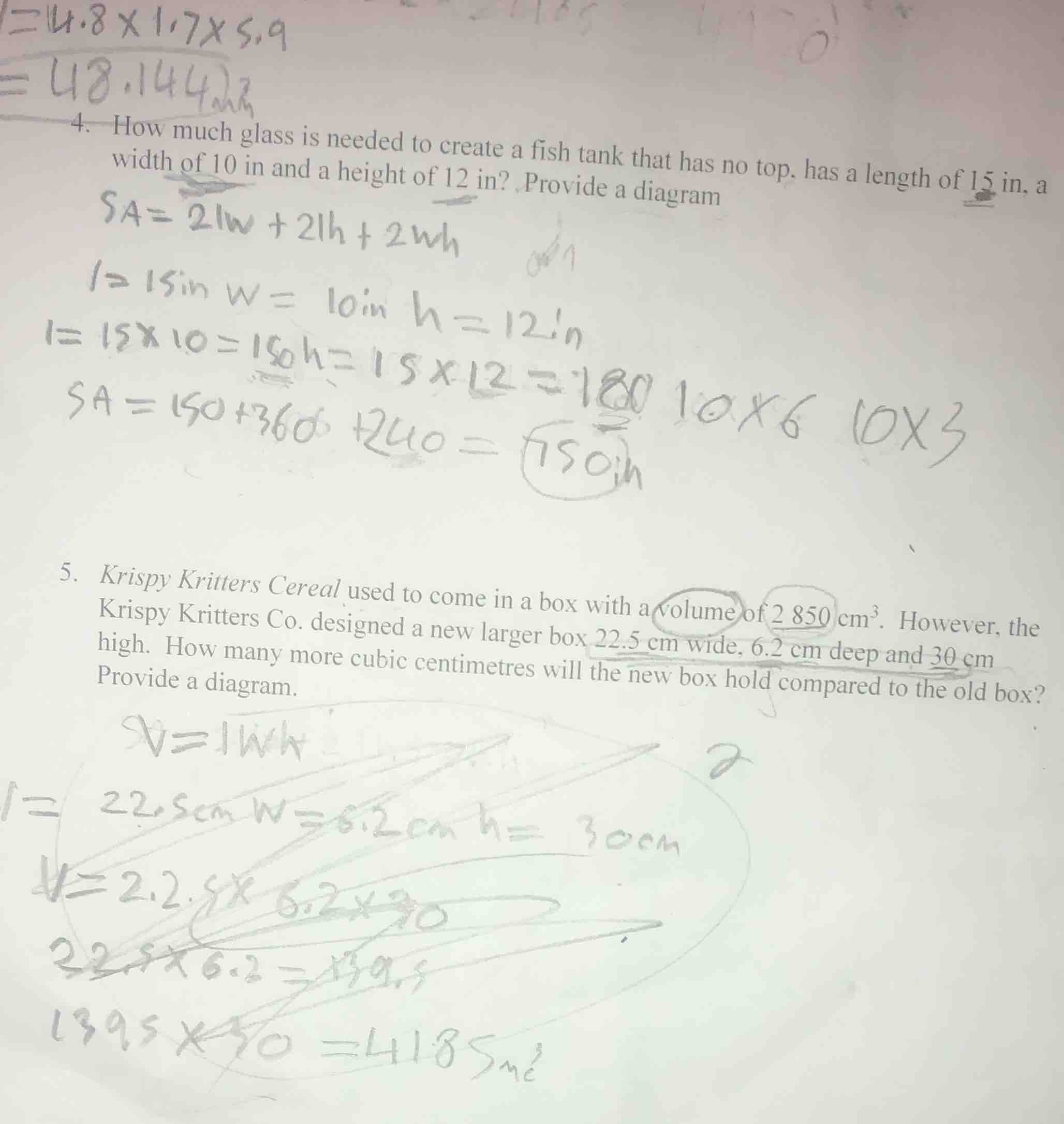 4. how much glass is needed to create a fish tank that has no top, has …