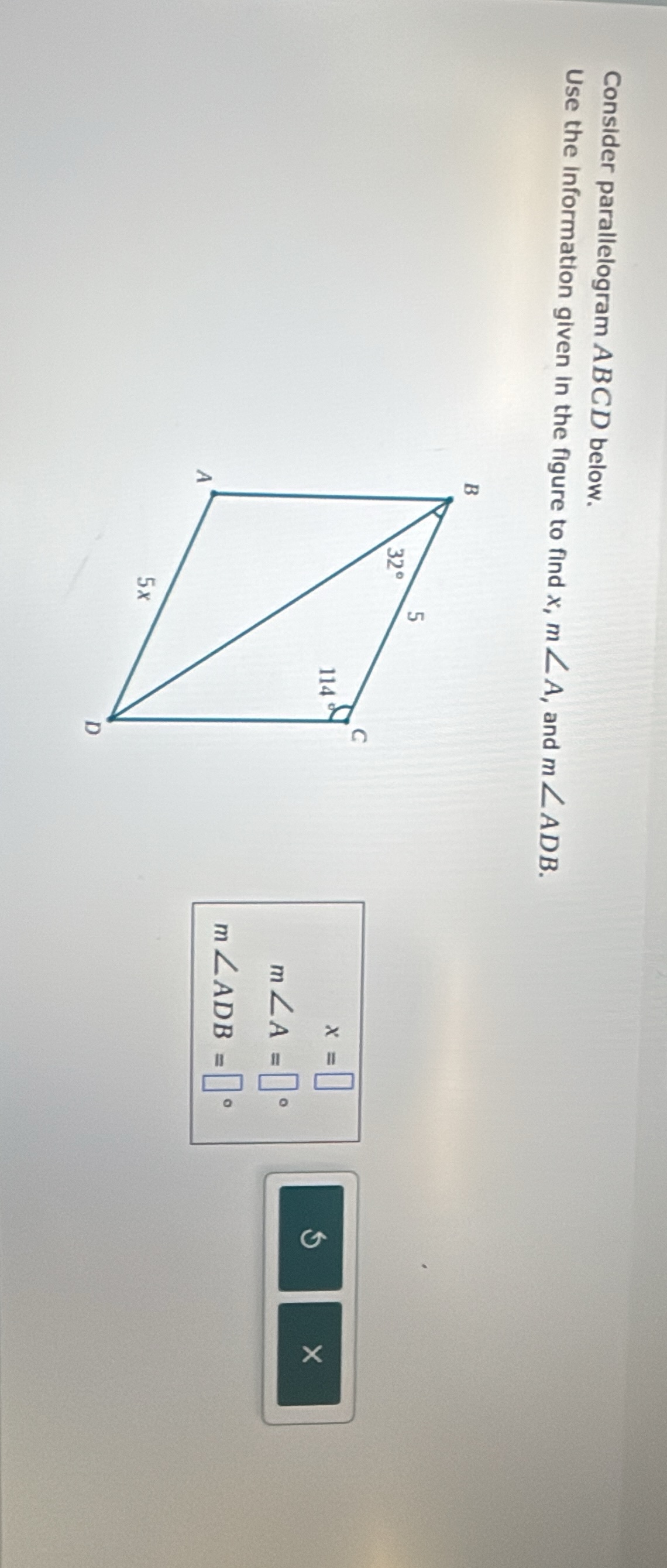 consider parallelogram abcd below. use the information given in the fig…