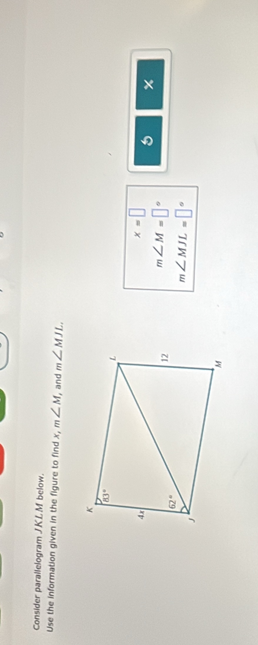 consider parallelogram jklm below. use the information given in the fig…