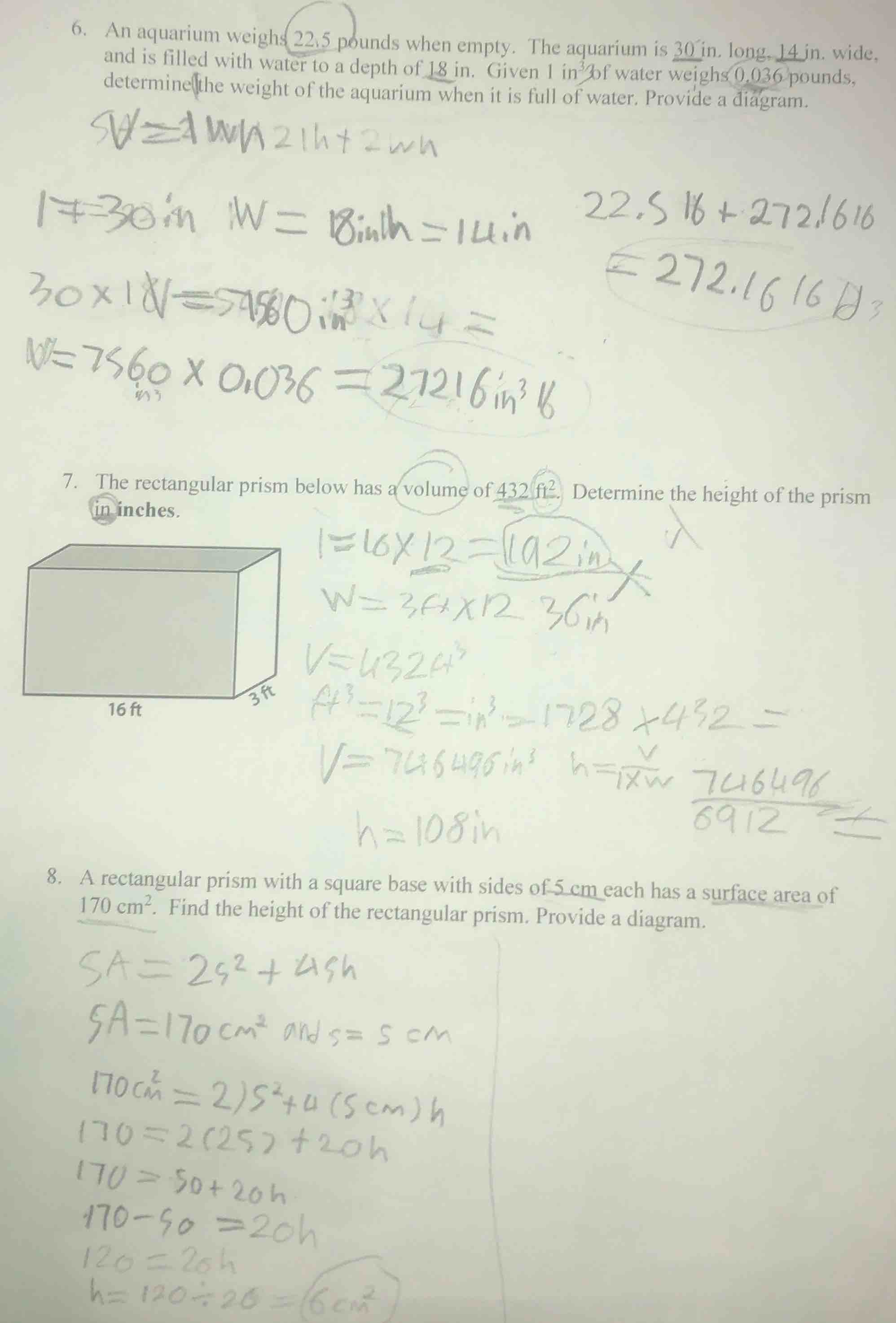 6. an aquarium weighs 22.5 pounds when empty. the aquarium is 30 in. lo…