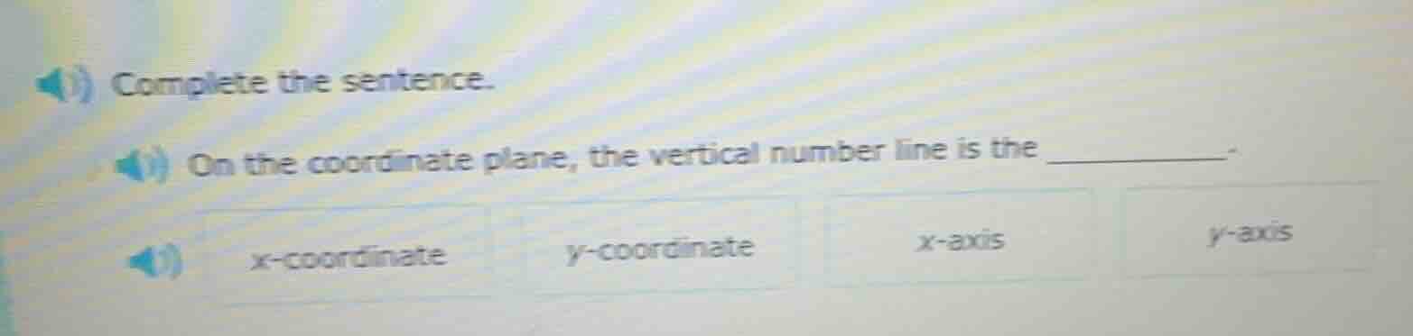 complete the sentence. on the coordinate plane, the vertical number lin…