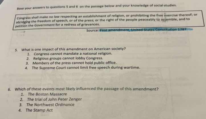 base your answers to questions 5 and 6 on the passage below and your kn…
