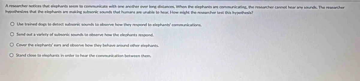 a researcher notices that elephants seem to communicate with one anothe…