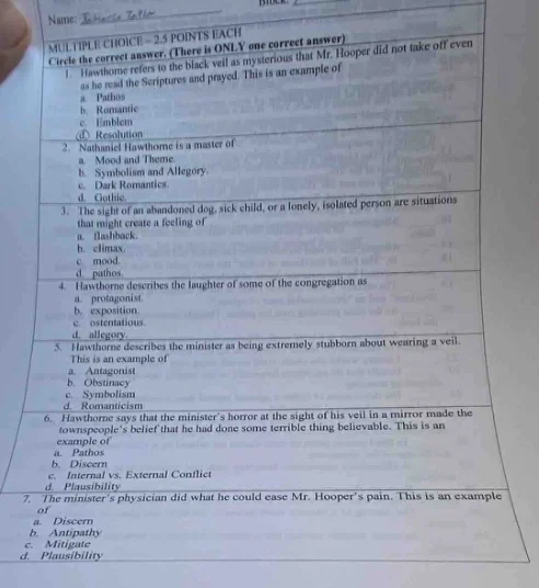 name multiple choice - 2.5 points each circle the correct answer. (ther…