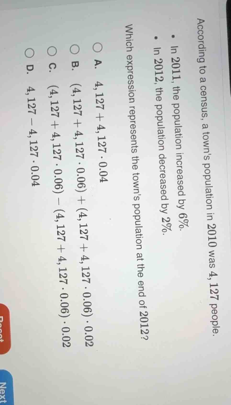 according to a census, a towns population in 2010 was 4,127 people. - i…