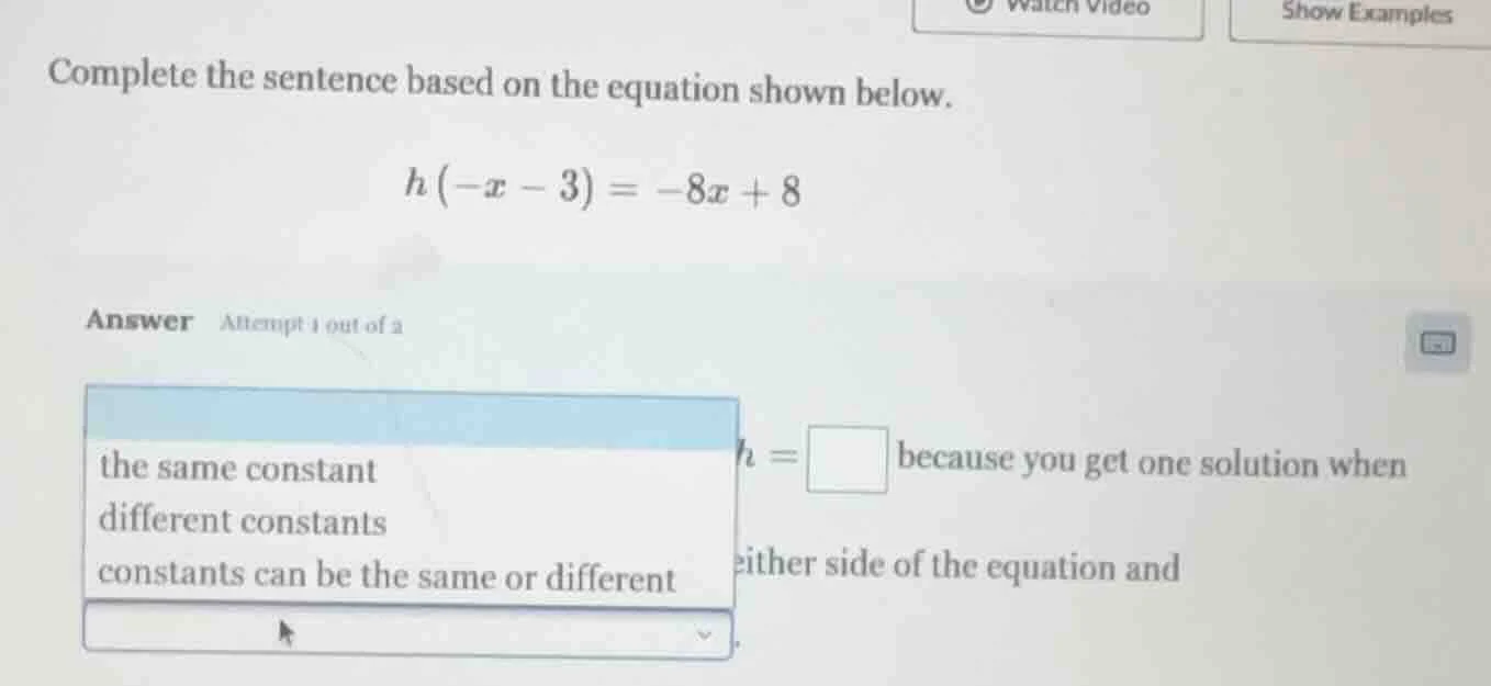 complete the sentence based on the equation shown below. $h(-x - 3) = -…
