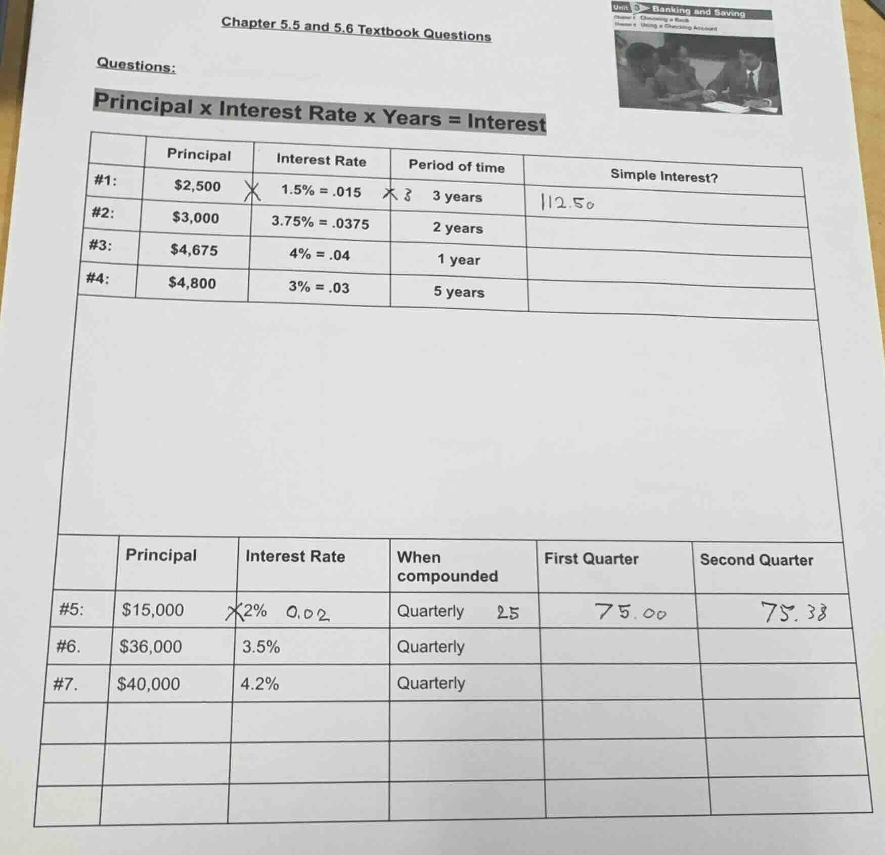 chapter 5.5 and 5.6 textbook questions questions: principal x interest …