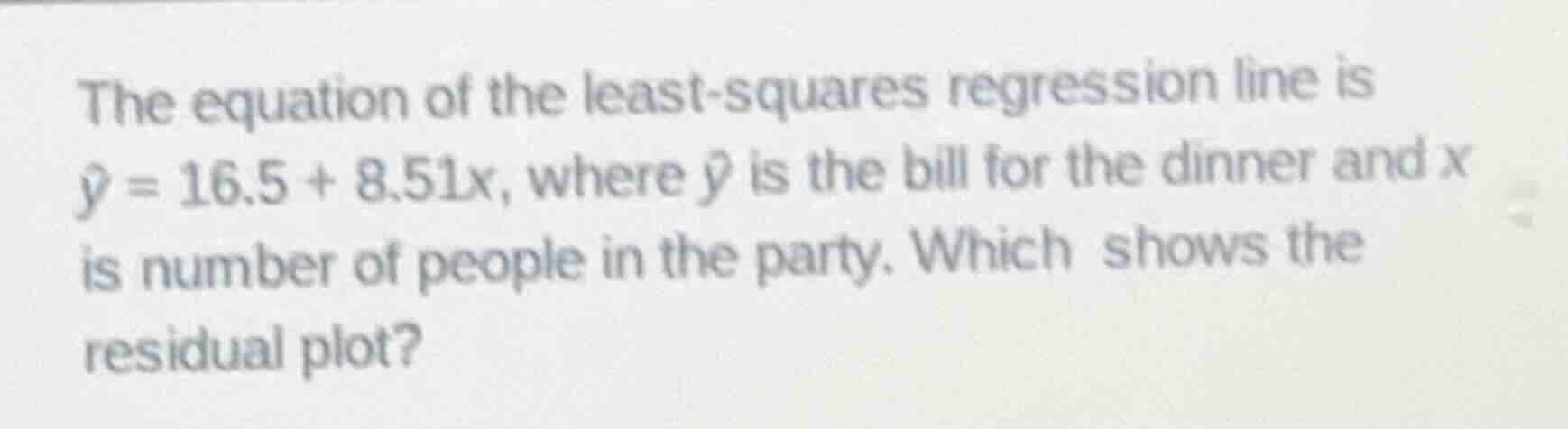 the equation of the least-squares regression line is \\(\\hat{y} = 16.5…