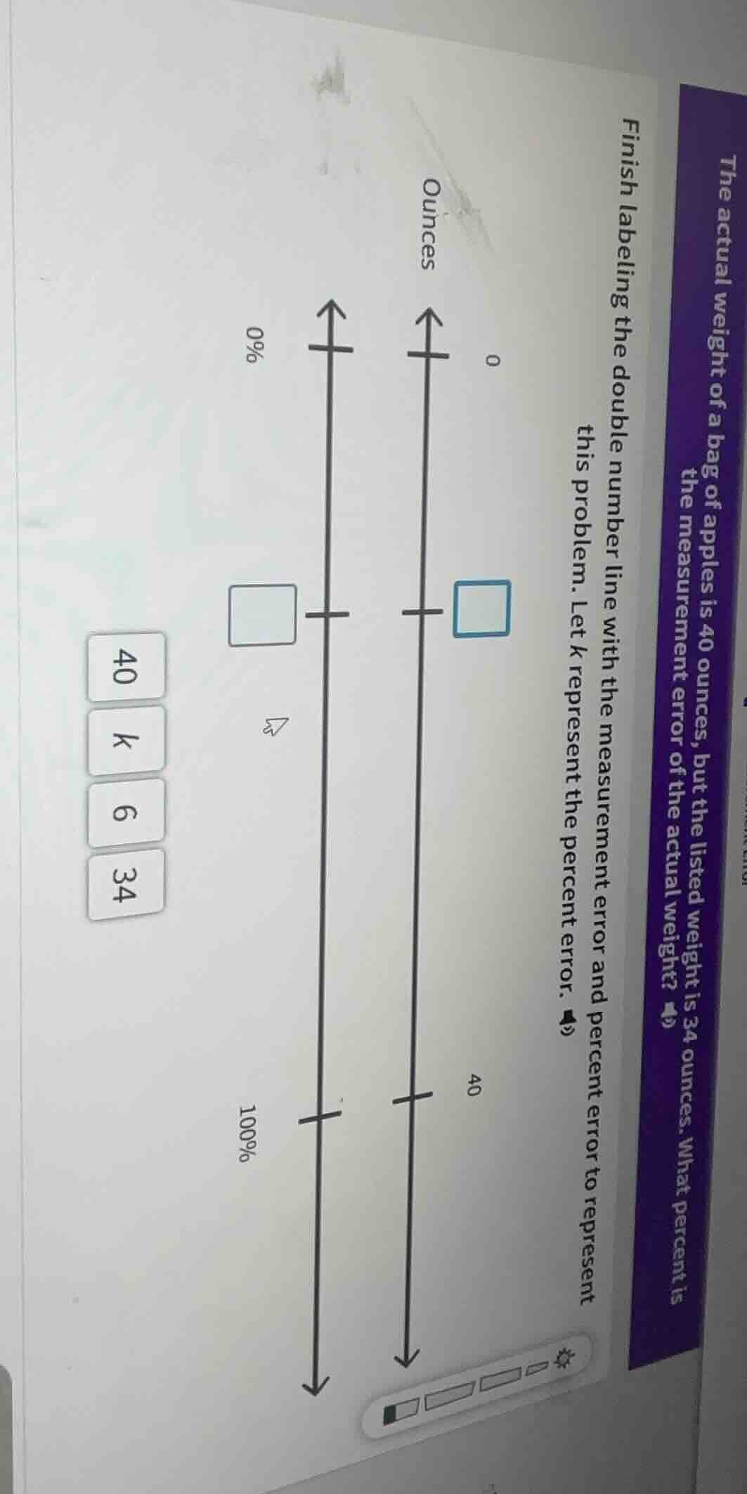 the actual weight of a bag of apples is 40 ounces, but the listed weigh…