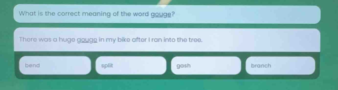 what is the correct meaning of the word gouge? there was a huge gouge i…