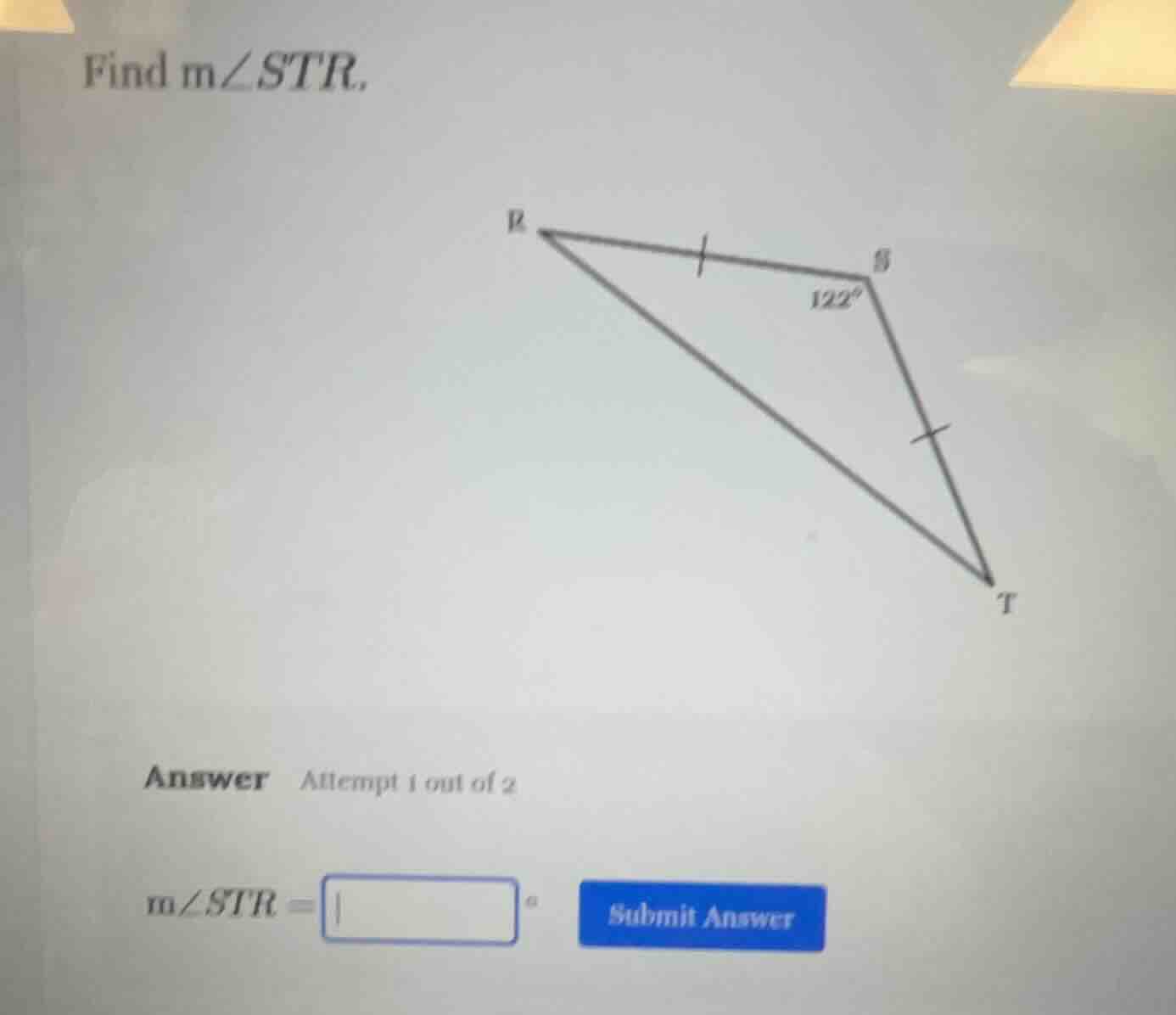 find m∠str. answer attempt 1 out of 2 m∠str = submit answer