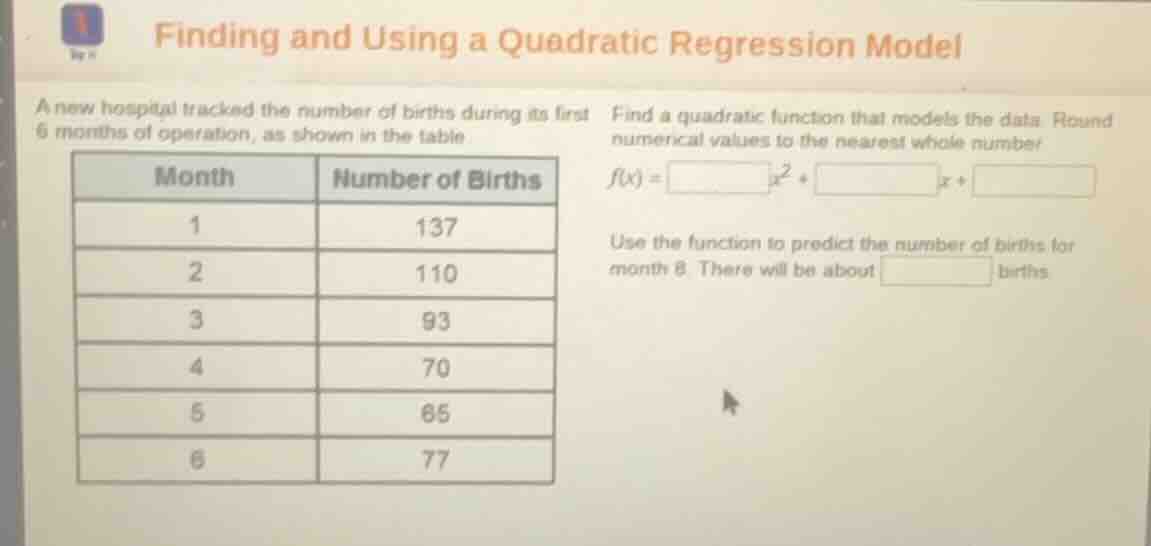 finding and using a quadratic regression model a new hospital tracked t…