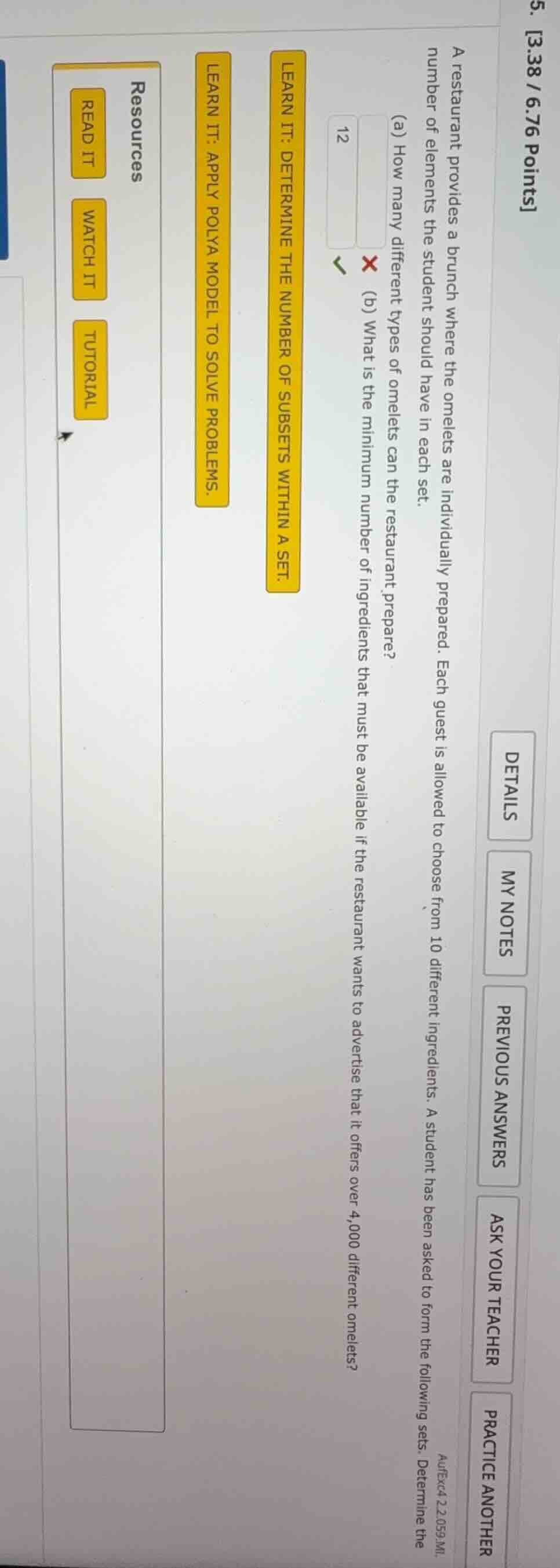 5. 3.38 / 6.76 points a restaurant provides a brunch where the omelets …