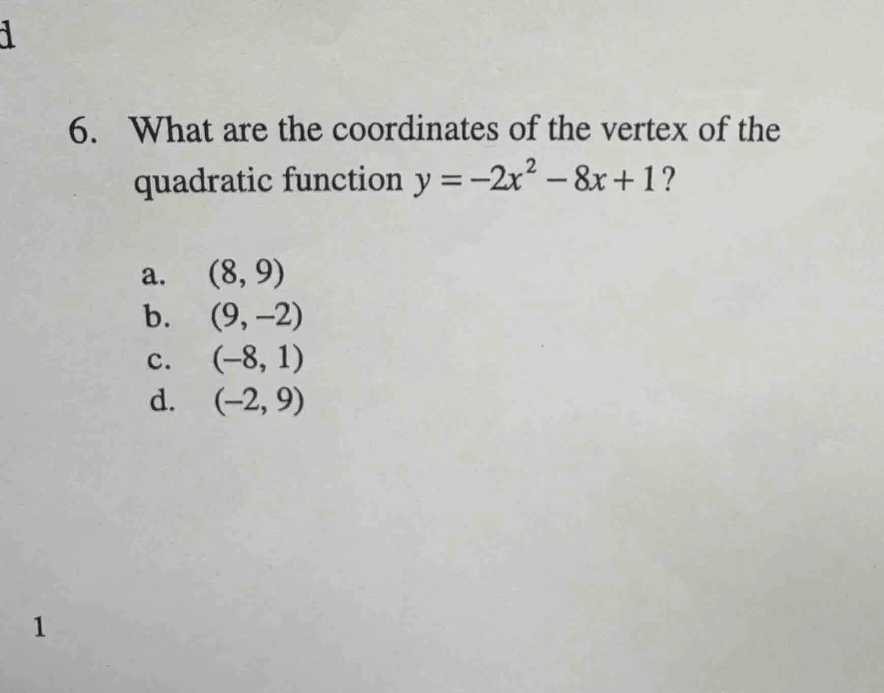 6. what are the coordinates of the vertex of the quadratic function $y …
