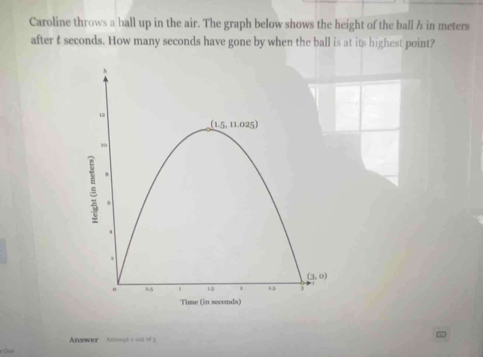 caroline throws a ball up in the air. the graph below shows the height …