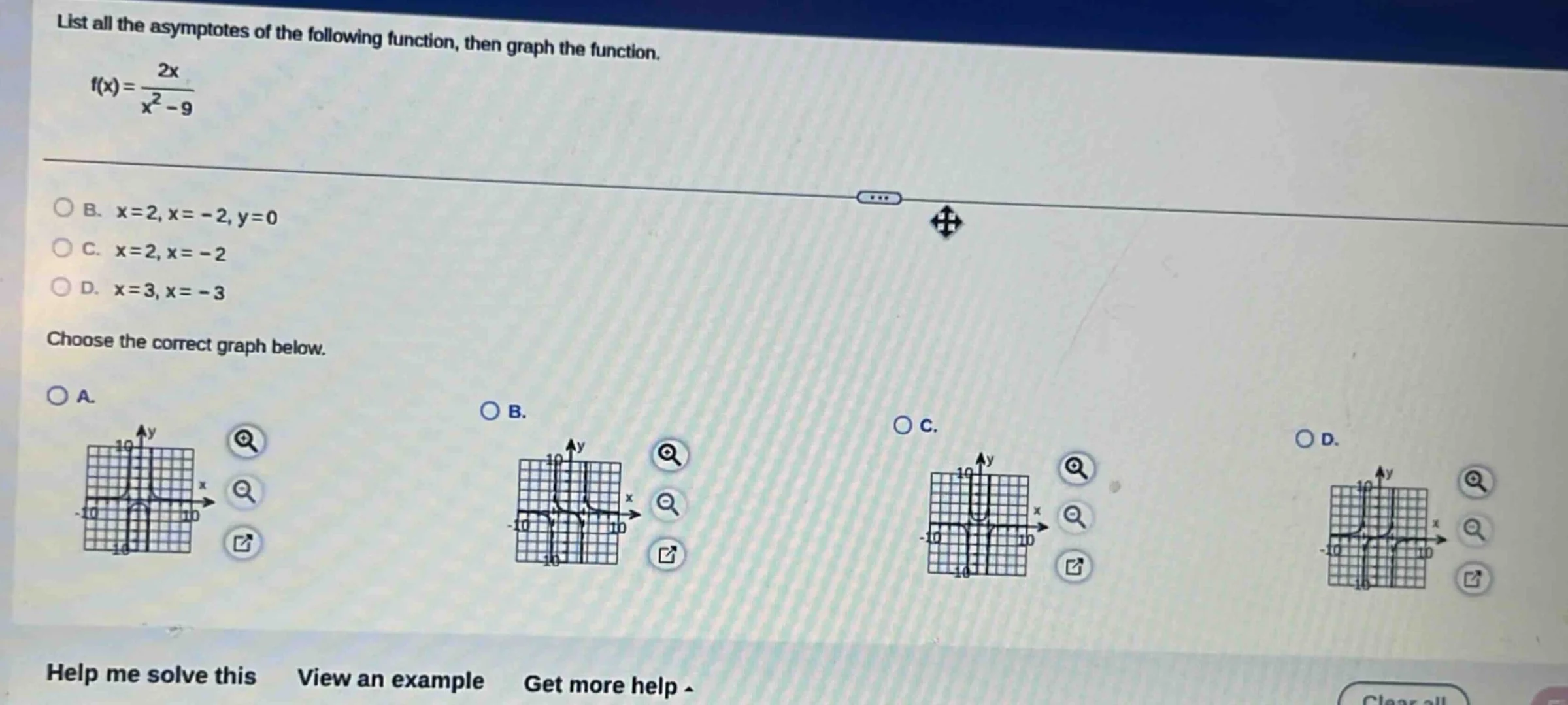 list all the asymptotes of the following function, then graph the funct…