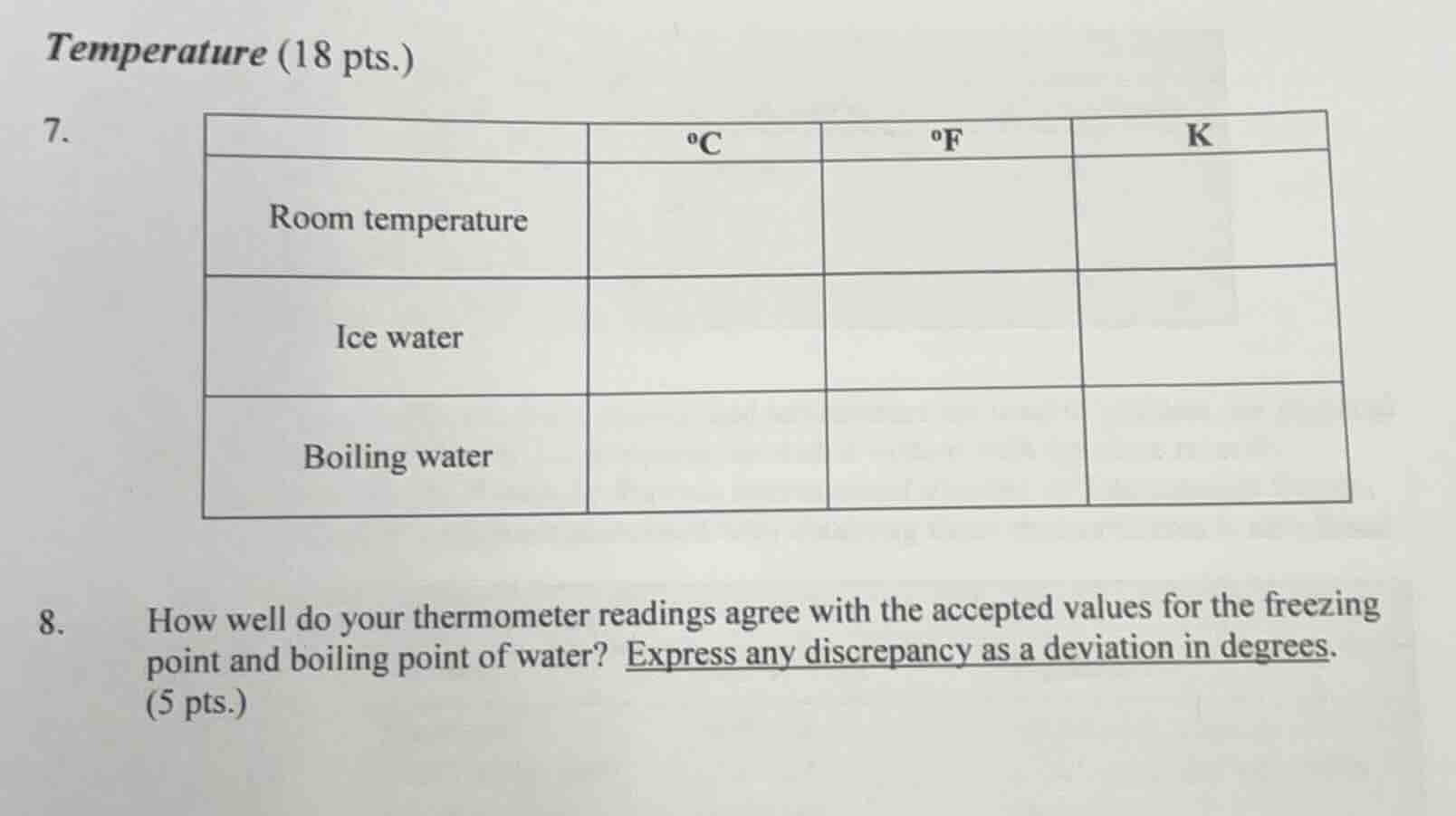 temperature (18 pts.) 7. | | °c | °f | k | | room temperature | | | | |…