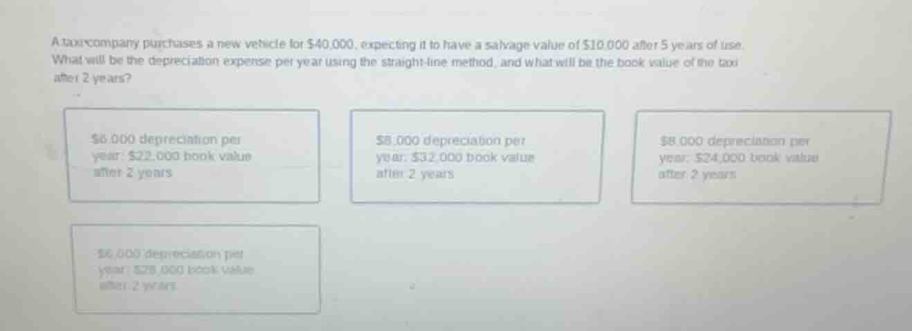 a taxi company purchases a new vehicle for $40,000, expecting it to hav…