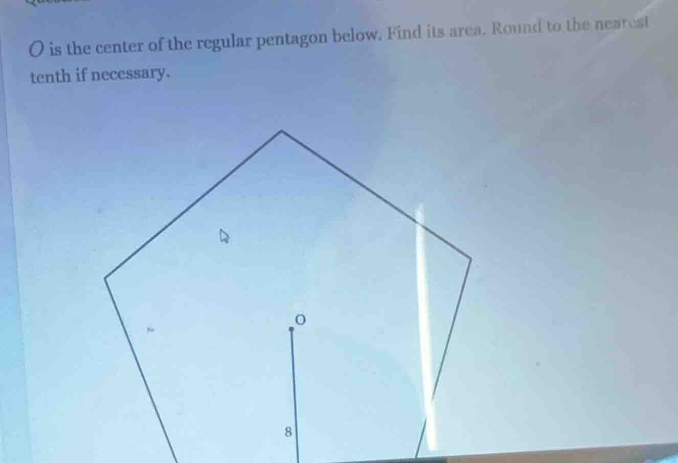 o is the center of the regular pentagon below. find its area. round to …