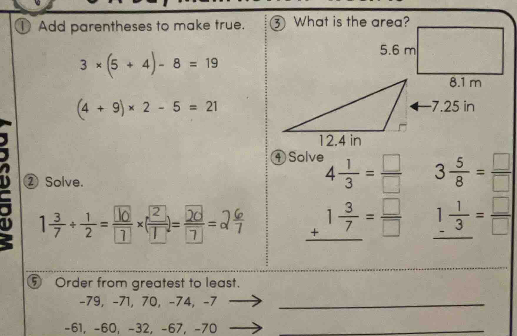 1 add parentheses to make true. $3×(5 + 4)-8 = 19$ $(4 + 9)×2 - 5 = 21$…