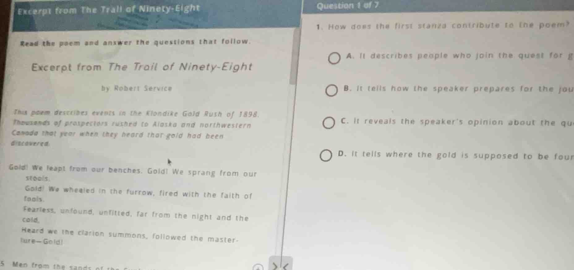 excerpt from the trail of ninety - eight read the poem and answer the q…