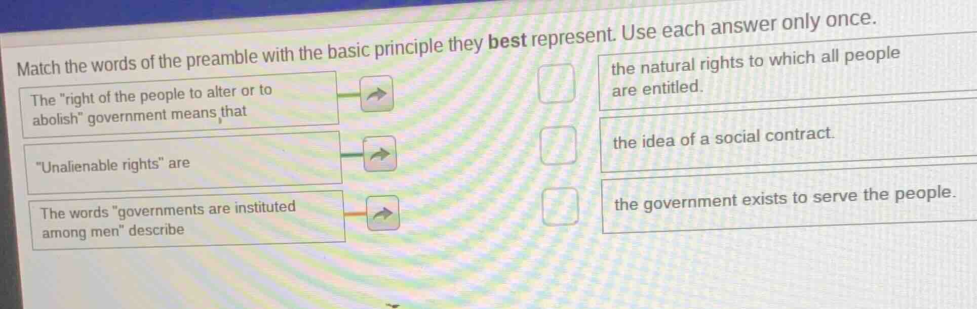 match the words of the preamble with the basic principle they best repr…