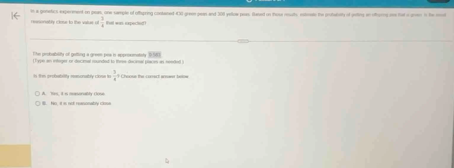 in a genetics experiment on peas, one sample of offspring contained 430…