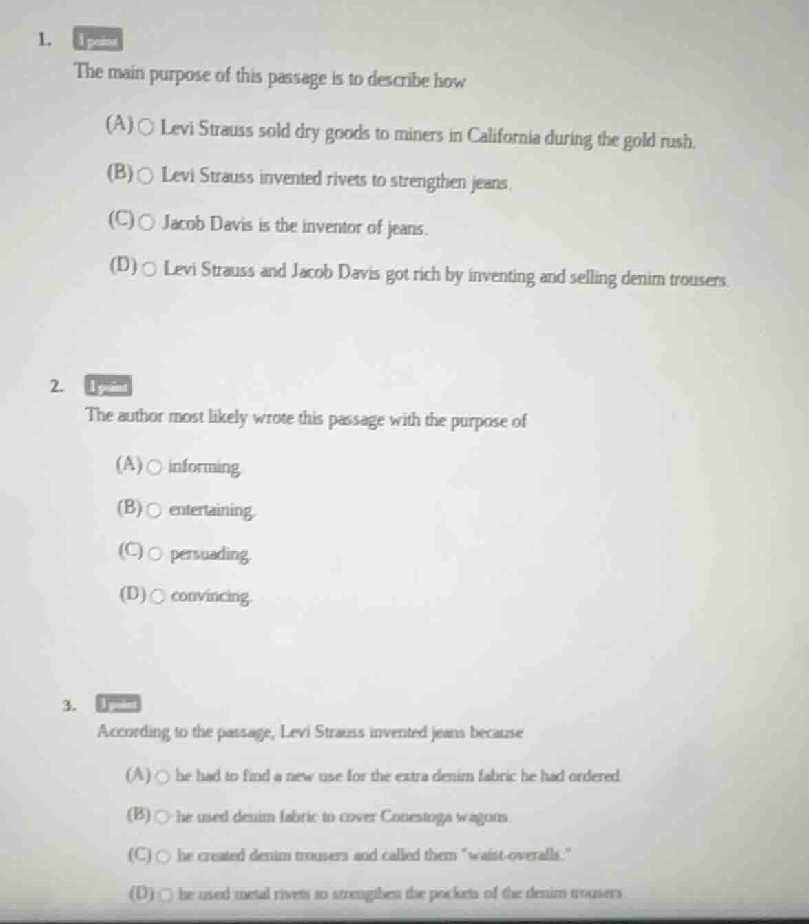 1. the main purpose of this passage is to describe how (a) levi strauss…