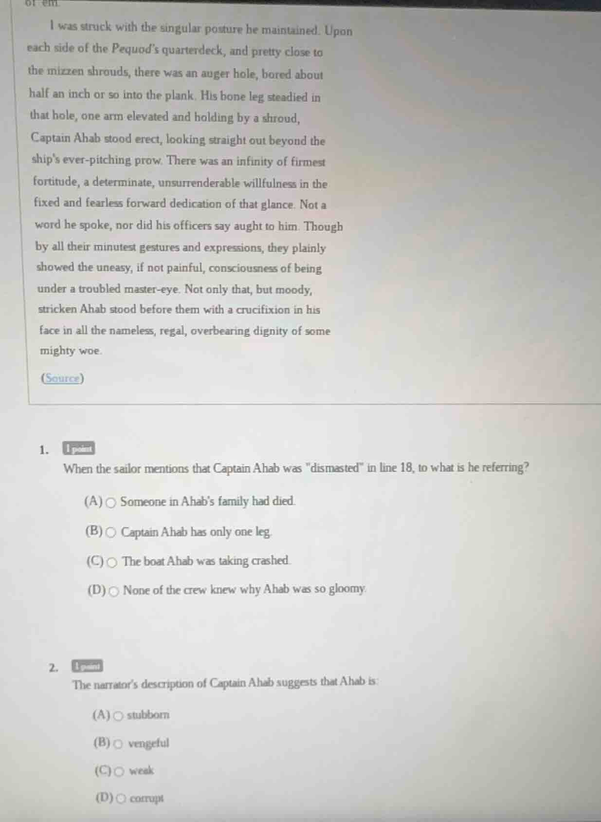 i was struck with the singular posture he maintained. upon each side of…