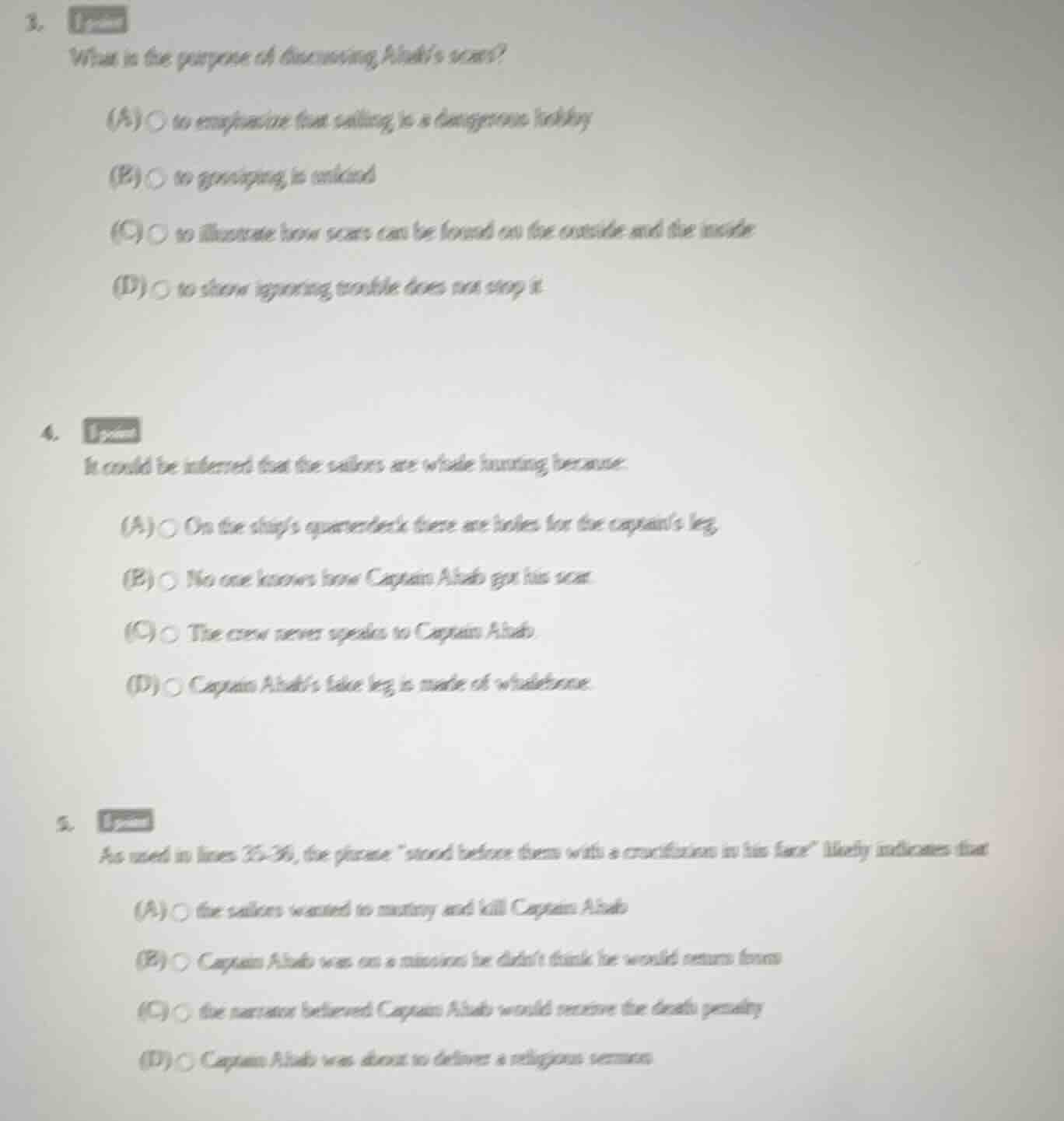 3. what is the purpose of discussing ahabs scars? (a) to emphasize that…