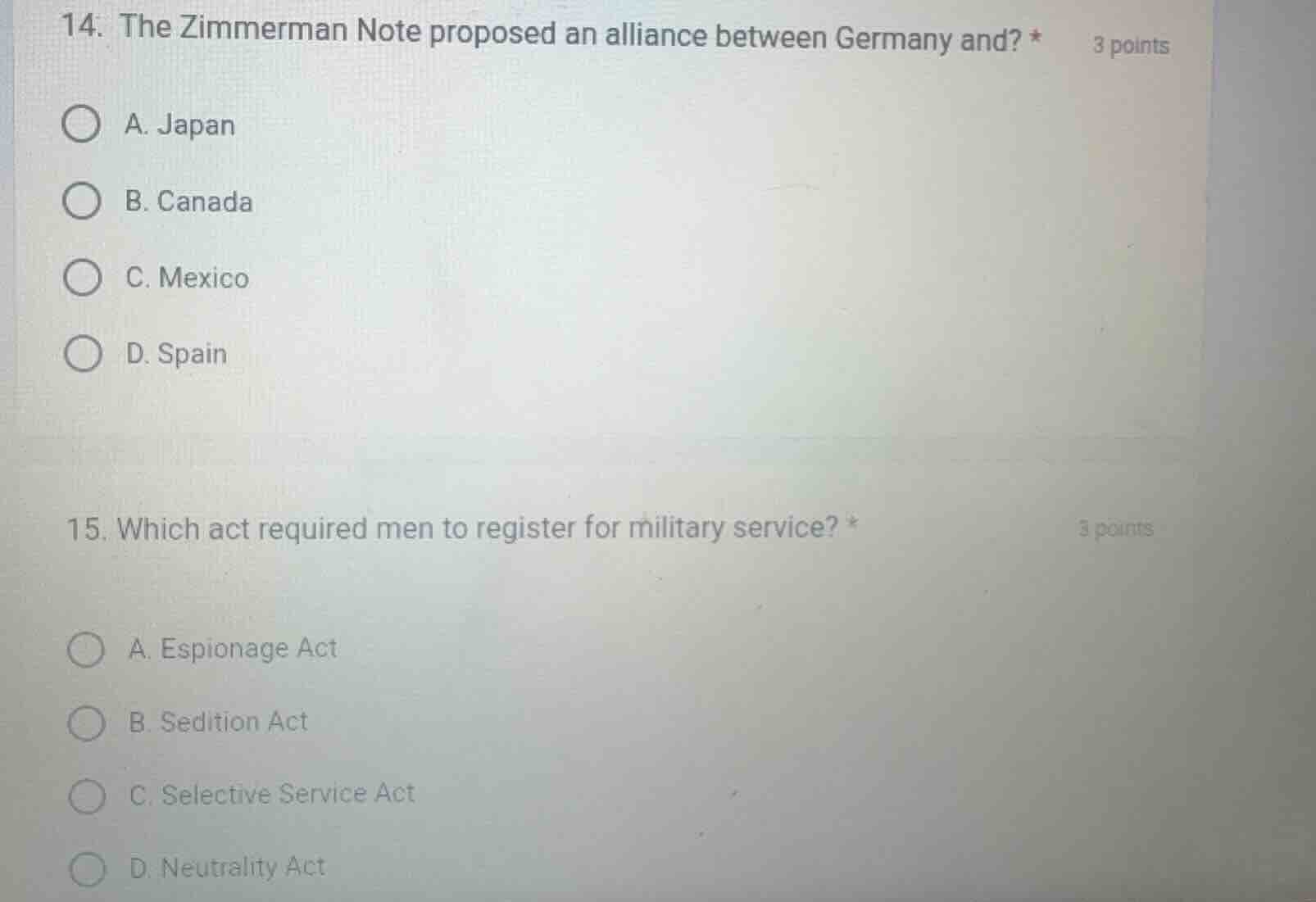 14. the zimmerman note proposed an alliance between germany and? * 3 po…