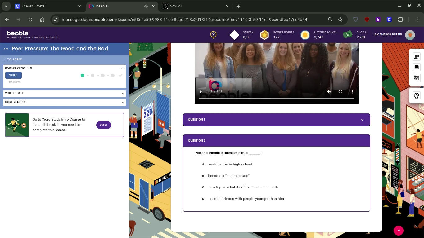 hasans friends influenced him to ______. a work harder in high school b…