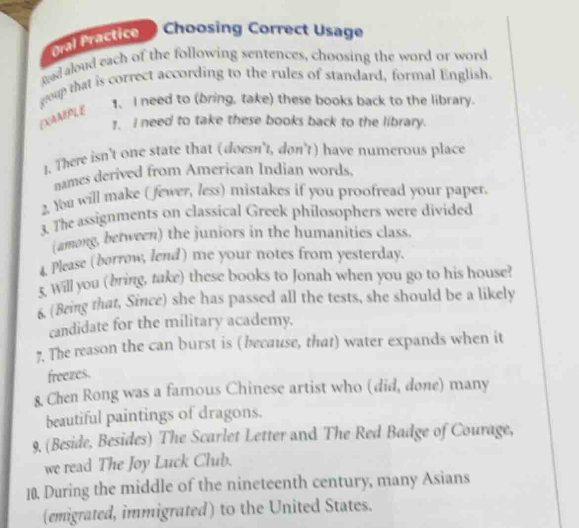 oral practice choosing correct usage read aloud each of the following s…