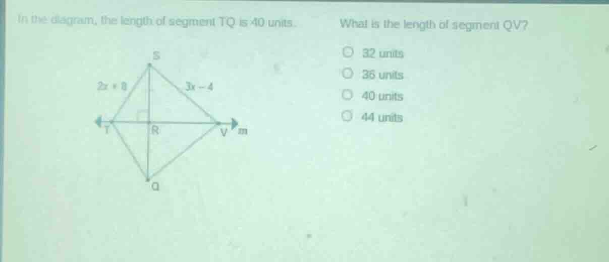 in the diagram, the length of segment tq is 40 units. what is the lengt…