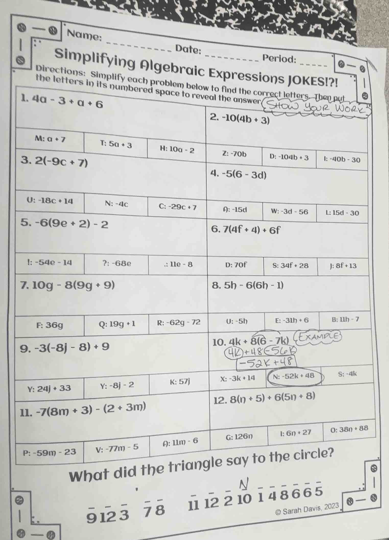 name: ______ date: ______ period: ______ simplifying algebraic expressi…