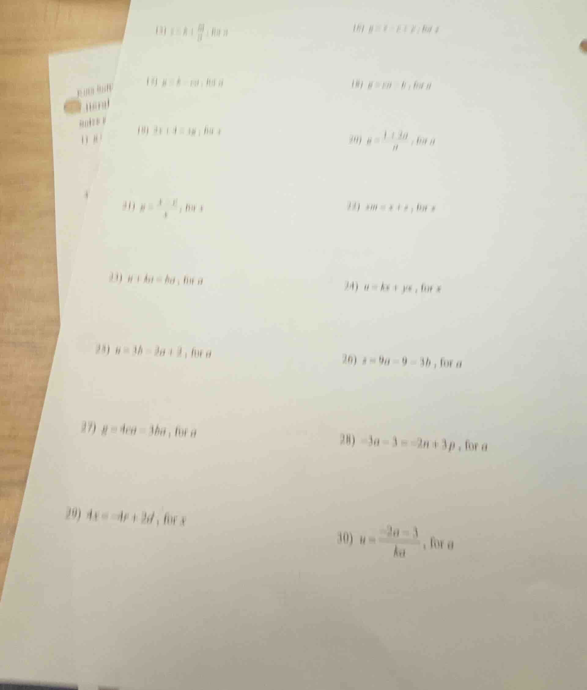 17) ( b = k - tn ); for ( n ) 18) ( 3x + 4 = 16 ); for ( x ) 19) ( b = …