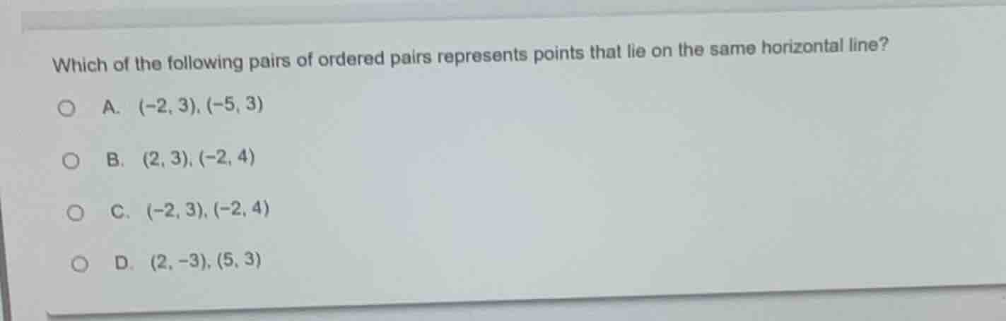 which of the following pairs of ordered pairs represents points that li…