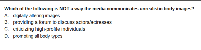 which of the following is not a way the media communicates unrealistic …