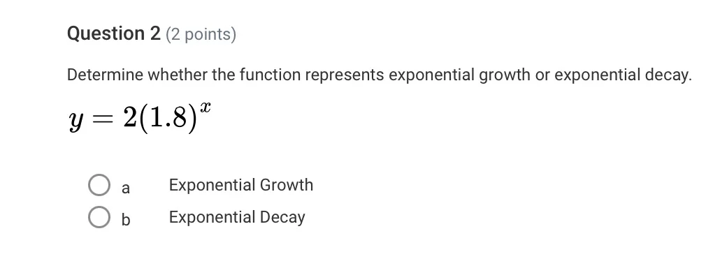question 2 (2 points) determine whether the function represents exponen…