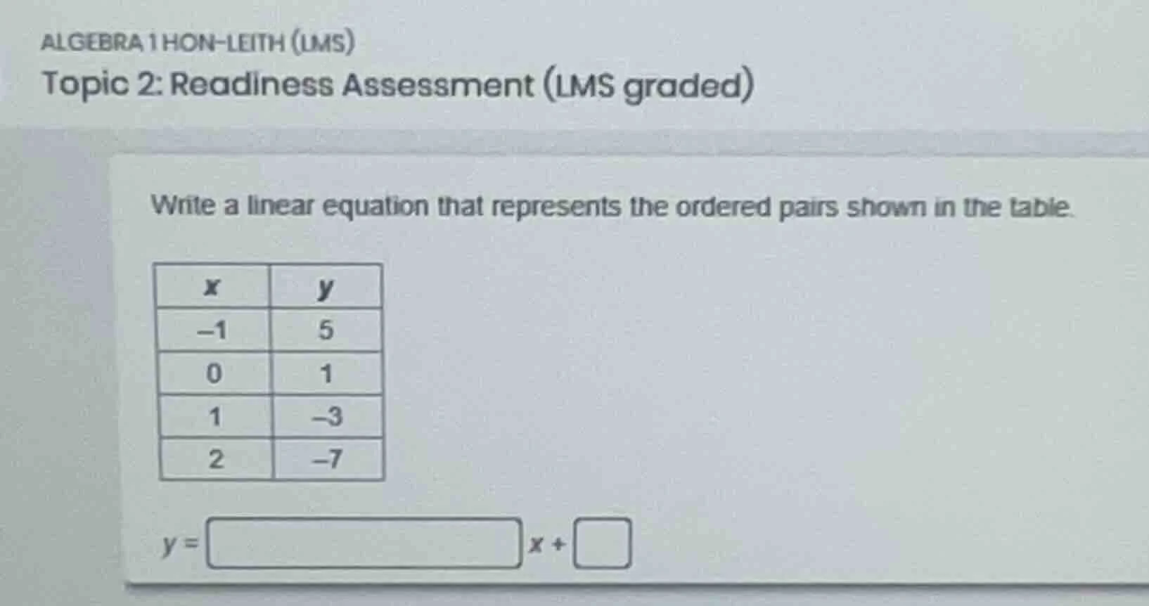 algebra 1 hon - leith (lms) topic 2: readiness assessment (lms graded) …
