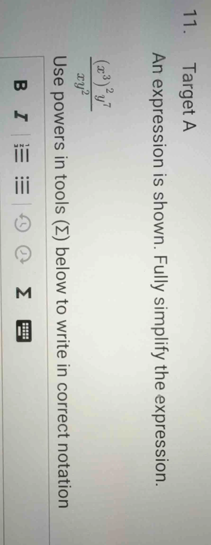 11. target a an expression is shown. fully simplify the expression. \\(…