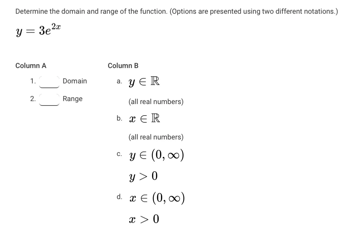 determine the domain and range of the function. (options are presented …