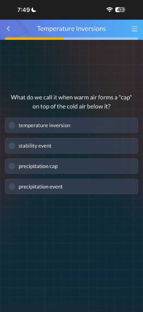 what do we call it when warm air forms a \cap\ on top of the cold air b…