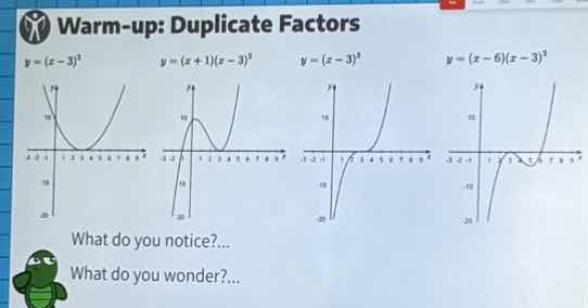 warm - up: duplicate factors $y=(x - 3)^2$ $y=(x + 1)(x - 3)^2$ $y=(x -…