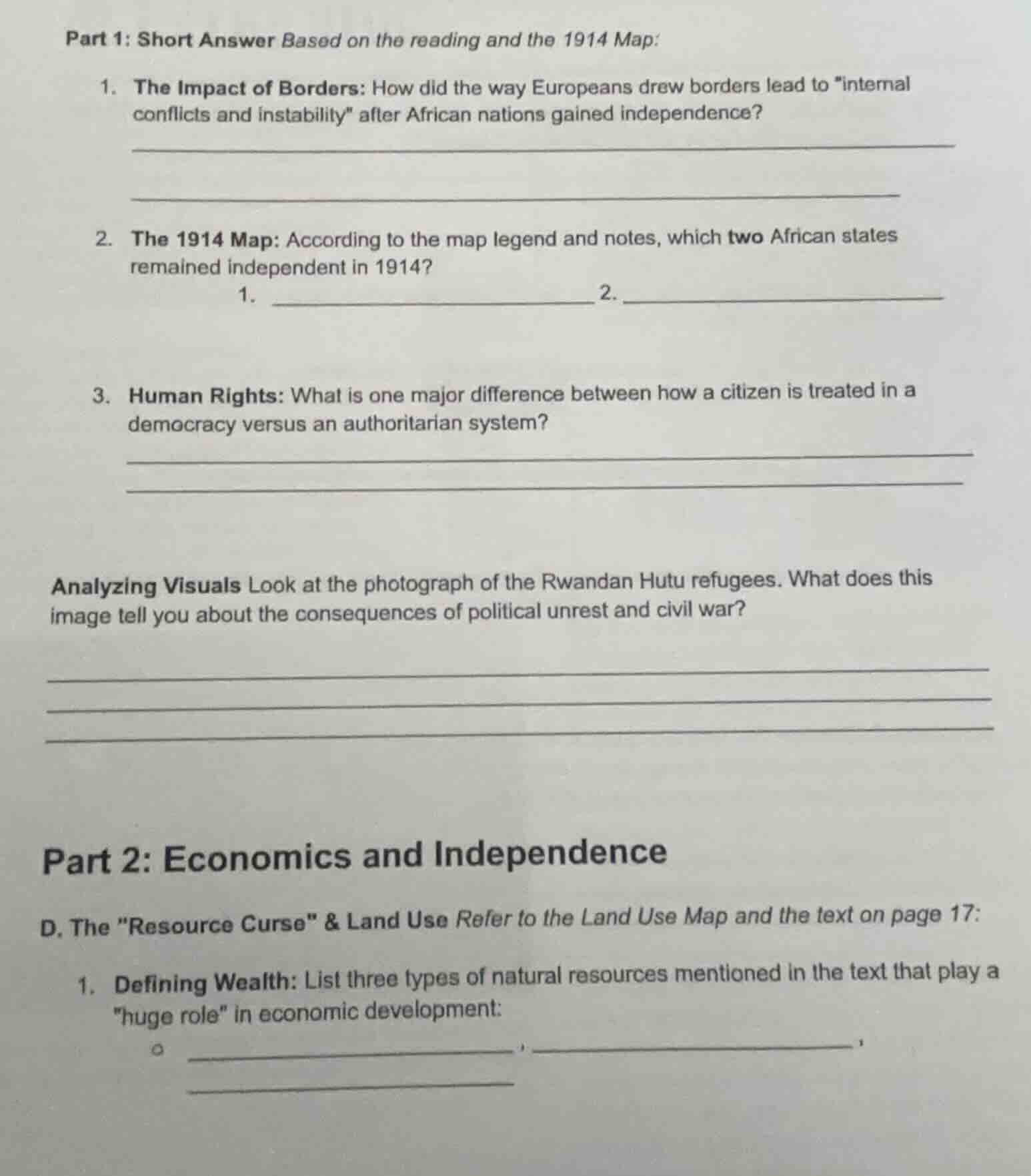 part 1: short answer based on the reading and the 1914 map: 1. the impa…