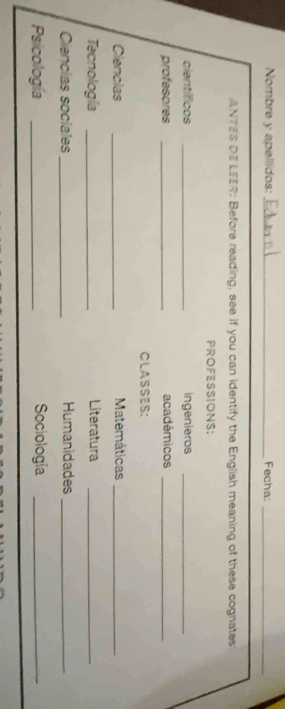 nombre y apellidos: fecha: antes de leer: before reading, see if you ca…