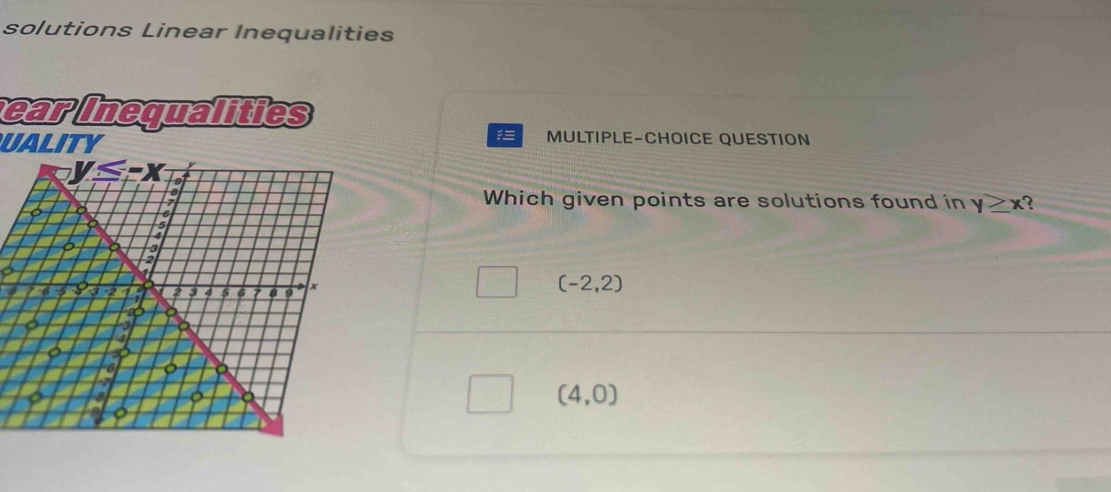 solutions linear inequalities equalities multiple-choice question which…