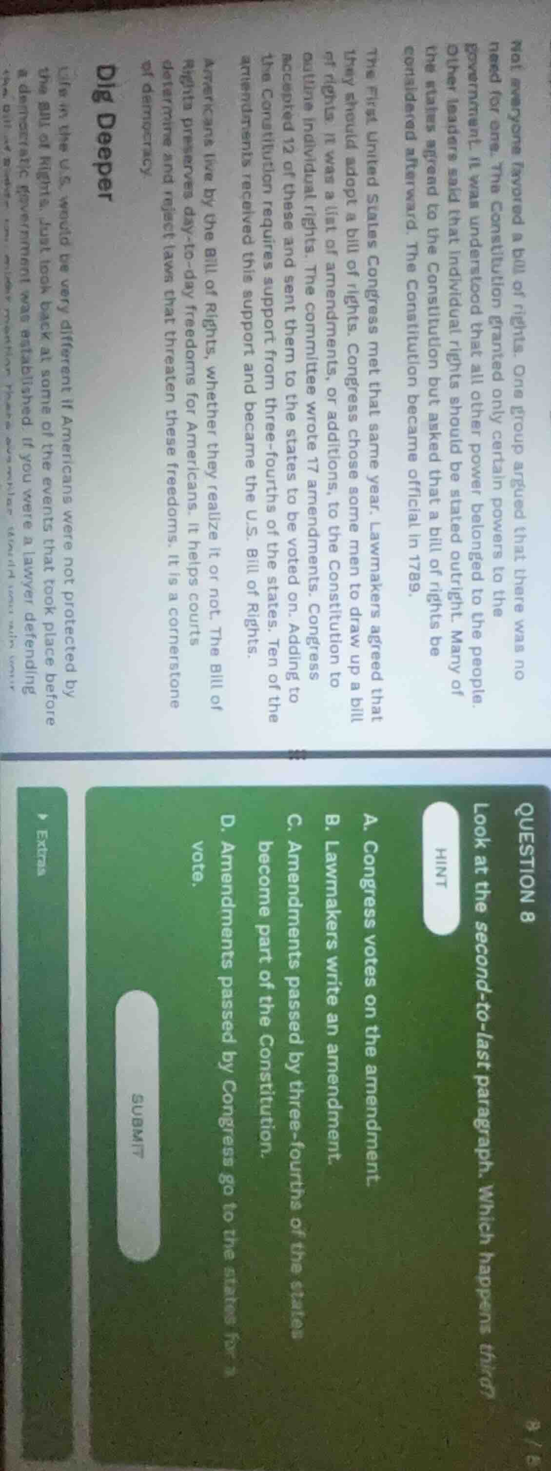 question 8 look at the second - to - last paragraph. which happens thir…